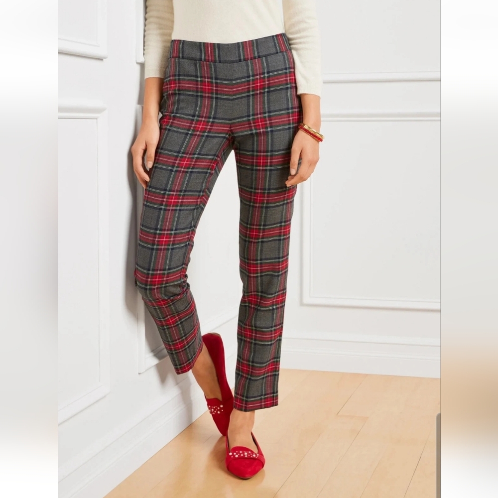 Talbots Wool Blend Pants In Red and Gray Bonfire Tartan Plaid